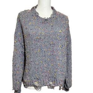 POL Distressed Confetti Sweater Gray White Multicolor Boho Hipster Size Large